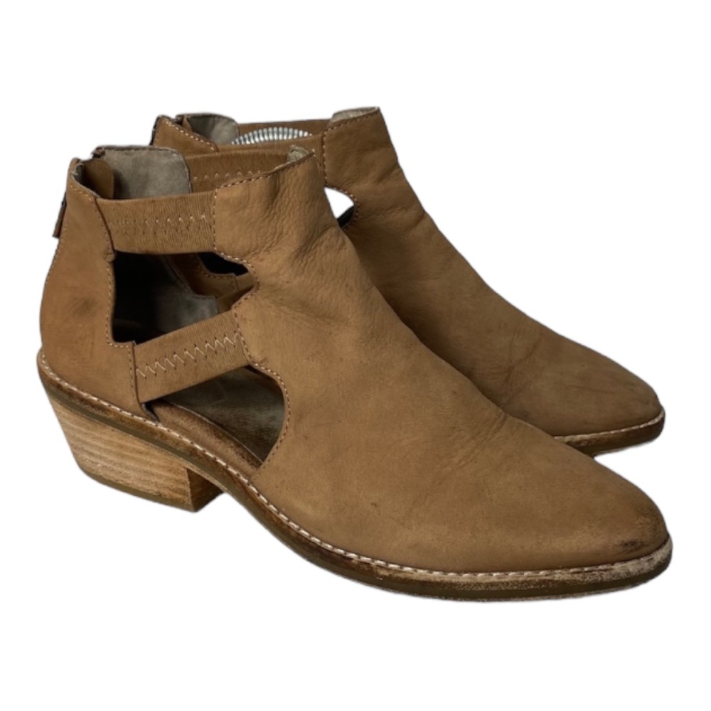 Eileen Fisher Vanda Nubuck Leather Tan Cut Out Casual  Ankle Booties Shoes 5.5